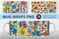 Cute Doodle Flowers Mug Wrap Sublimation Designs Product Image 1