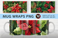 Poinsettia Pine Leaves Mug Wrap Sublimation Designs Product Image 1