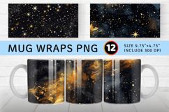 Galaxy Gold Glitter Starry Night Mug Wrap Sublimation Design Product Image 1