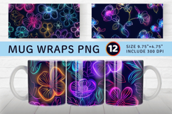 Cute Neon Blooming Flowers Mug Wrap Sublimation Designs Product Image 1