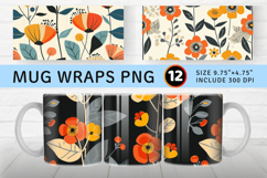Mid Century Flowers Mug Wrap Sublimation Designs Product Image 1