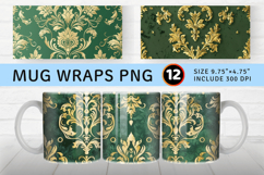 Damask Green Gold Mug Wrap Sublimation Designs Product Image 1