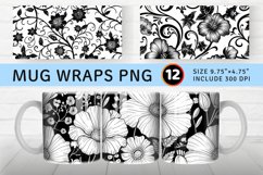 Black and White Floral Mug wrap Sublimation Designs Product Image 1