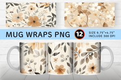 Neutral Beige Flowers Mug Wrap Sublimation Designs Product Image 1