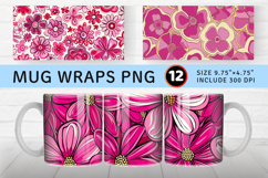 Groovy Pink Flowers Mug Wrap Sublimation Designs Product Image 1