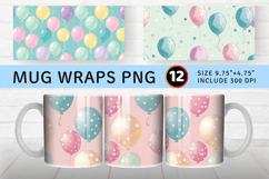 Pastel Birthday Balloons Mug Wrap Sublimation Designs Product Image 1