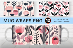 Pink Scandinavian Flowers Mug Wrap Sublimation Designs Product Image 1