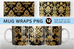 Luxury Golden Damask Fabric Mug Wrap Sublimation Designs Product Image 1
