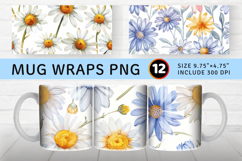 Watercolor Daisy Flower Mug Wrap Sublimation Designs Product Image 1