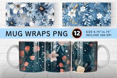 Winter Glitter Flowers Mug Wrap Sublimation Designs Product Image 1