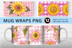 Pink Gingham Sunflowers Mug Wrap Sublimation Designs Product Image 1