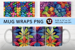 Rainbow Knitted Flowers Mug Wrap Sublimation Designs Product Image 1