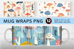 Pastel Garden Whimsical Mushroom Mug Wrap Sublimation Design Product Image 1