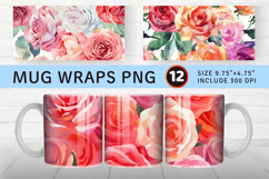 Summer Watercolor Roses Bouquet mug wrap sublimation Designs Product Image 1