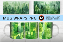 Watercolor Green Forest Mug Wrap Sublimation Designs Product Image 1