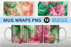 Pink &amp; Green Alcohol Ink Flowers Mug Wrap Sublimation Design Product Image 1
