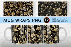 Black and Gold Floral Mug wrap Sublimation Designs Product Image 1