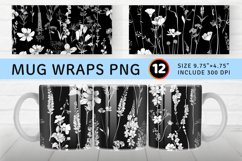 Wildflowers Black White Mug wrap Sublimation Designs Product Image 1