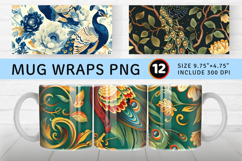 Floral Peacock Mug Wrap Sublimation Designs Product Image 1