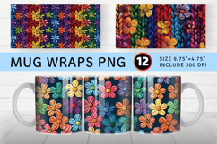 Rainbow Knitted Flowers Mug Wrap Sublimation Designs Product Image 1