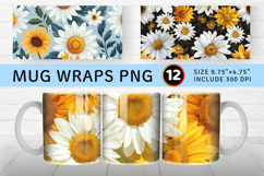 Daisy &amp; Sunflowers Mug Wrap Sublimation Designs Product Image 1