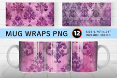 Watercolor Plum Damask Mug Wrap Sublimation Design Sublimati Product Image 1