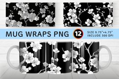 Black &amp; White Cherry Blossoms Mug wrap Sublimation Designs Product Image 1