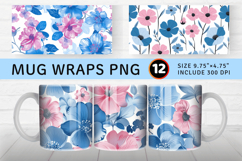 Pink &amp; Blue Flowers Mug Wrap Sublimation Designs Product Image 1