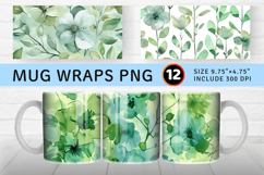 Watercolor Green Pastel Flowers Mug Wrap Sublimation Designs Product Image 1