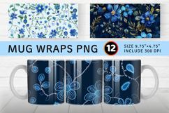 Blue Embroidery Flowers Mug Wrap Sublimation Designs Product Image 1