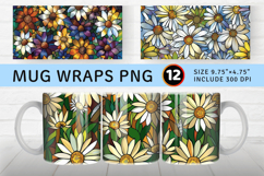 Stained Glass Daisy Flowers Mug Wrap Sublimation Designs Product Image 1