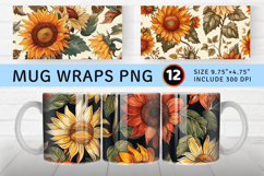 Vintage Autumn Sunflower Fabric Mug Wrap Sublimation Designs Product Image 1