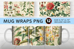 Vintage Botanical Flowers Mug Wrap Sublimation Designs Product Image 1