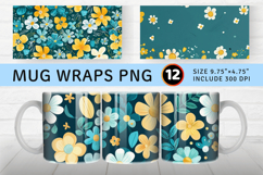Teal &amp; Yellow Cute Flowers Mug Wrap Sublimation Designs Product Image 1