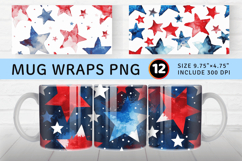Red &amp; Blue Watercolor Stars Mug Wrap Sublimation Designs Product Image 1