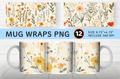 Retro Cottage core Wildflowers Mug Wrap Sublimation Designs Product Image 1