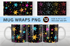Glitter Neon Stars Mug Wrap Sublimation Designs Product Image 1