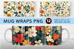Retro Spring Garden Flowers Mug Wrap Sublimation Designs Product Image 1