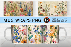 Mixed Media Wildflowers Mug Wrap Sublimation Designs Product Image 1