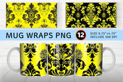 Neon Yellow Damask Mug Wrap Sublimation Designs Product Image 1