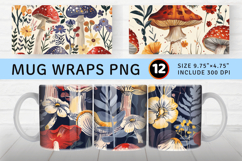 Floral Mushrooms Fabric Mug Wrap Sublimation Designs Product Image 1