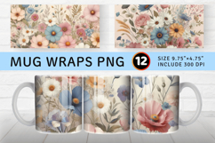 Vintage wild Flowers mug wrap sublimation Designs Product Image 1