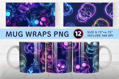 Neon Skulls Halloween Mug Wrap Sublimation Designs Product Image 1