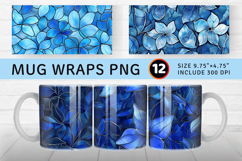 Blue Stained Glass Floral Mug Wrap Sublimation Designs Product Image 1