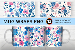 Pink &amp; Blue Cute Floral Mug Wrap Sublimation Designs Product Image 1