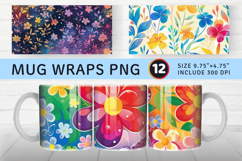 Pretty Rainbow Floral Mug Wrap Sublimation Designs Product Image 1