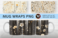 Neutral Wildflowers Mug Wrap Sublimation Designs Product Image 1