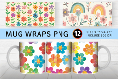 Cute Rainbow Flowers Mug Wrap Sublimation Designs Product Image 1