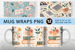 Pastel Floral Cottagecore Books Mug Wrap Sublimation Designs Product Image 1