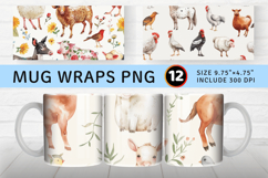 Watercolor Farm Animals Mug Wrap Sublimation Designs Product Image 1